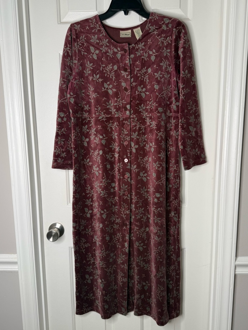 L.L. Bean Rose-Mauve Floral Button-Front Long Dress Textured - Picture 2 of 6